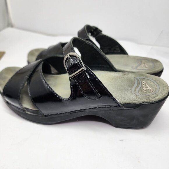 Dansko Womens size 8 Black Patent Leather Sandals block heel EU 38 - Picture 9 of 13